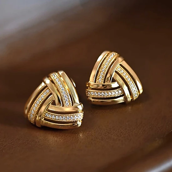 Wardrobe Whimsy Womens Interwoven Triangle Pave Cubic Zirconia Clip‑On Stud Earrings