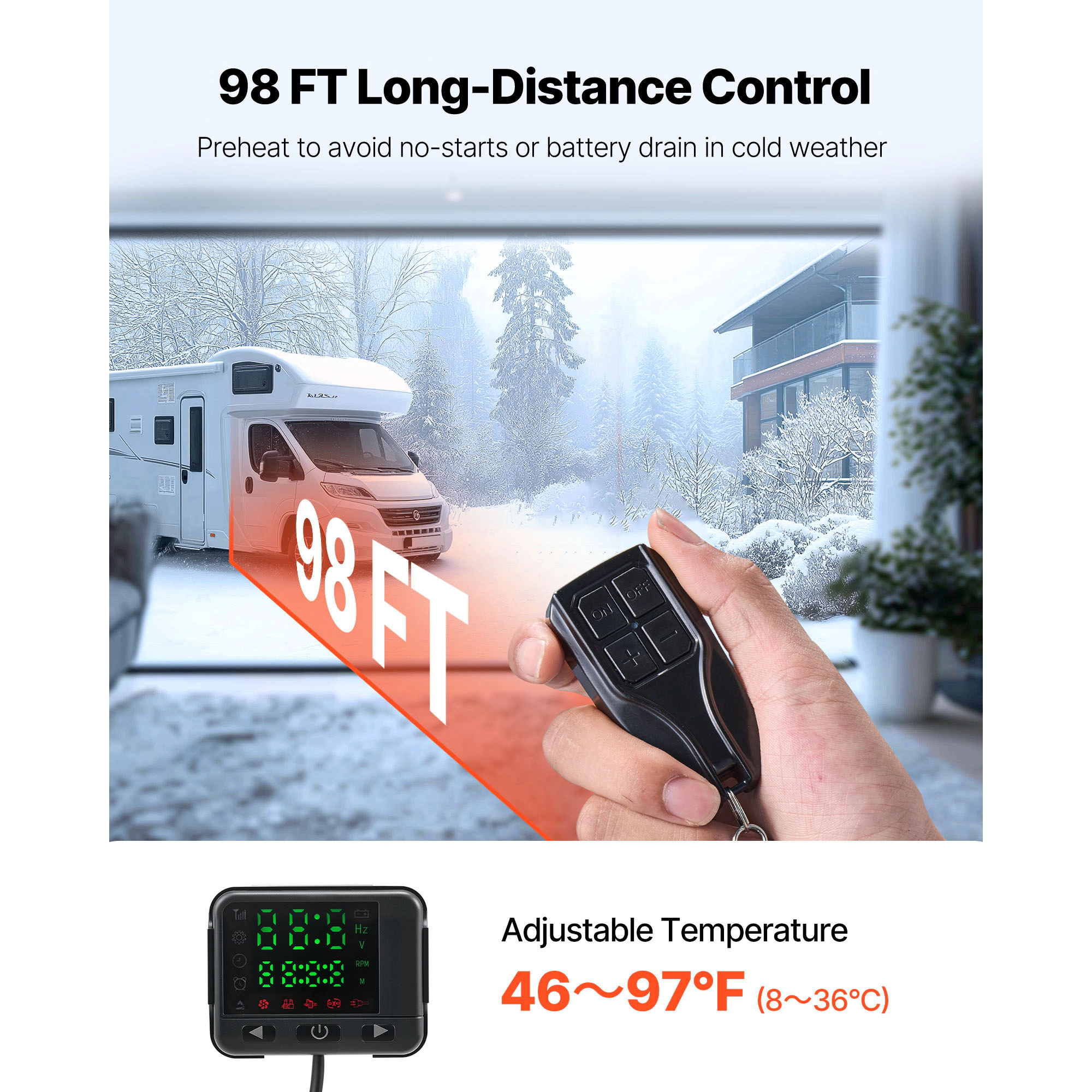 HONGGE Diesel Air Heater 8 kW DC12- 24V Fast Heating Parking with Remote Control and LCD Switch Low Noise