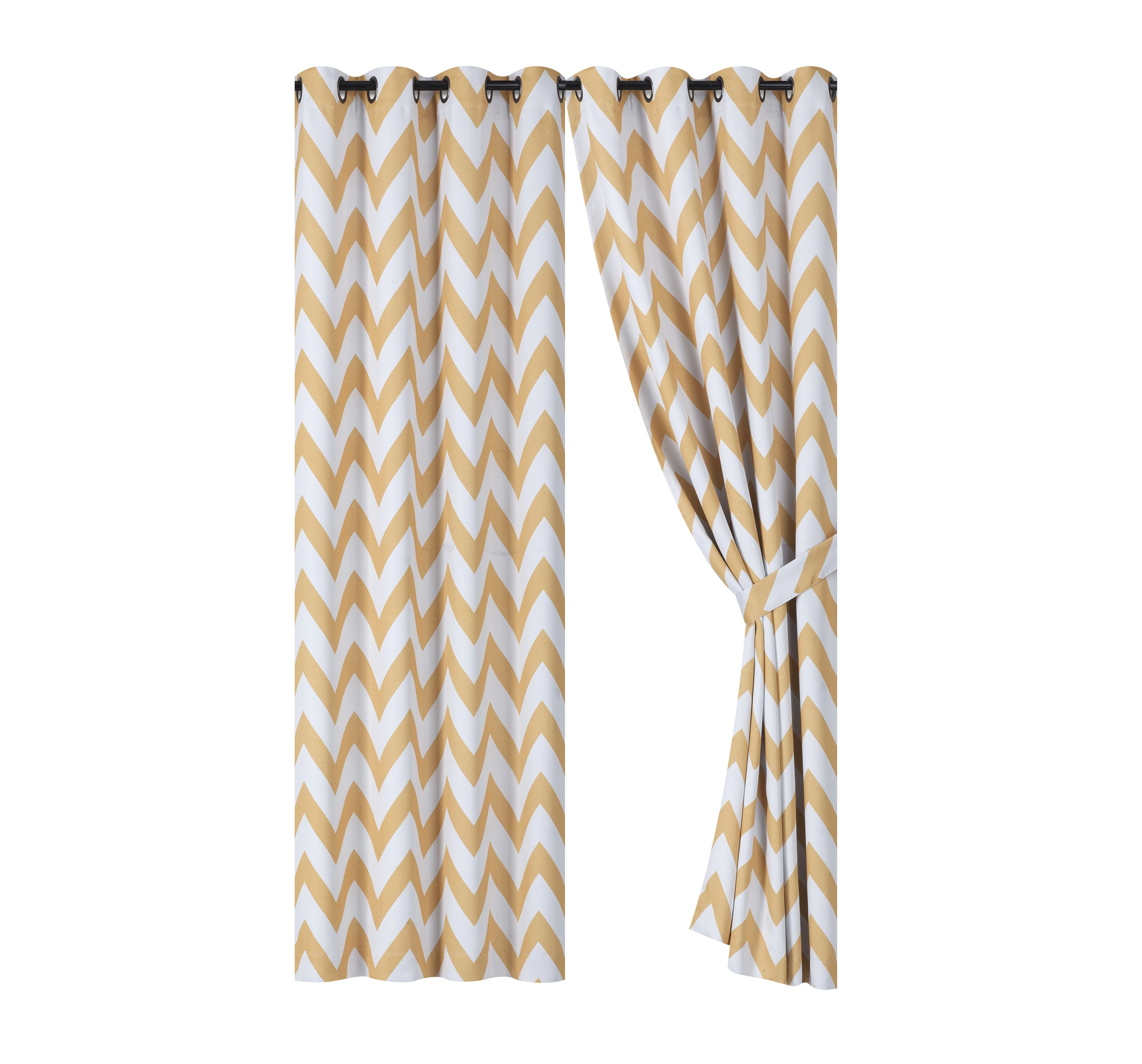 Kate Aurora 2 Piece Yellow Chevron Room Darkening Grommet Top Window Curtain Panels