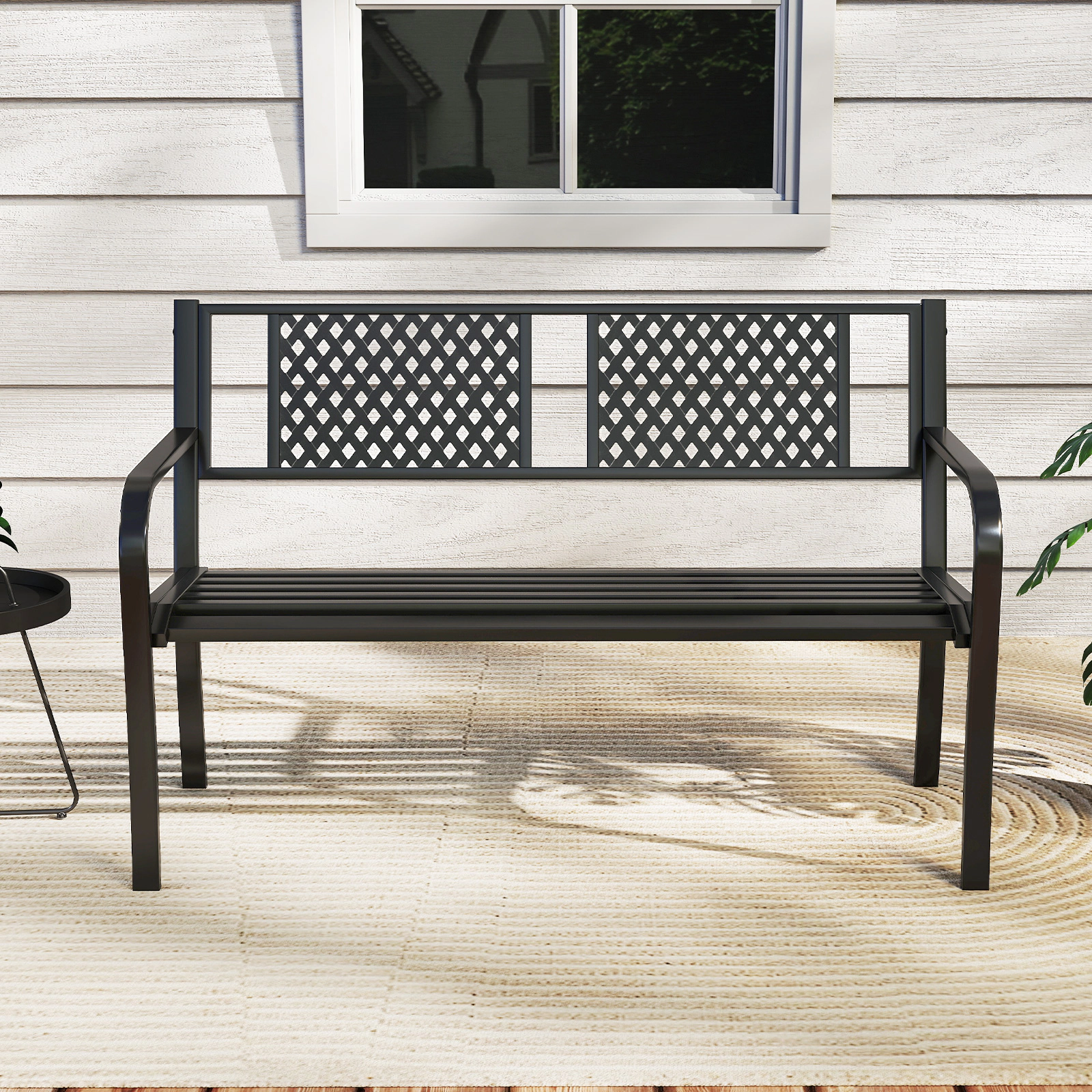 LJG Outdoor Bench Metal Loveseat Patio Bench for 2-3-Person