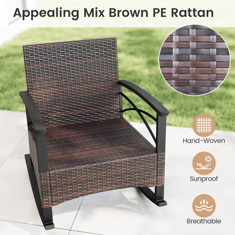 Hivvago 3 Piece Rocking Bistro Set Pe Rattan Rocker Chairs With Acacia Wood Top Table