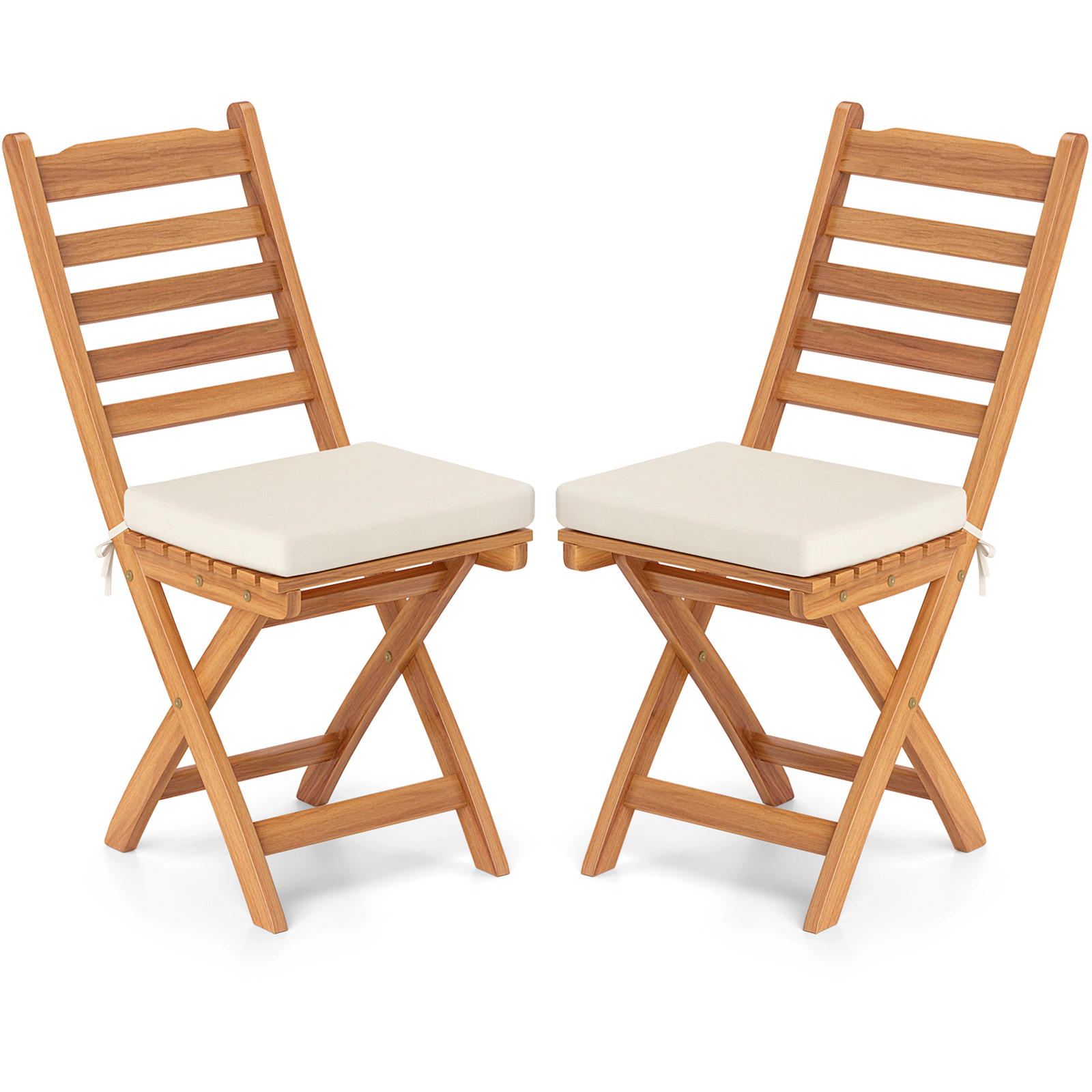 LJG Patio Folding Chairs Set of 2 with Soft Seat Cushion