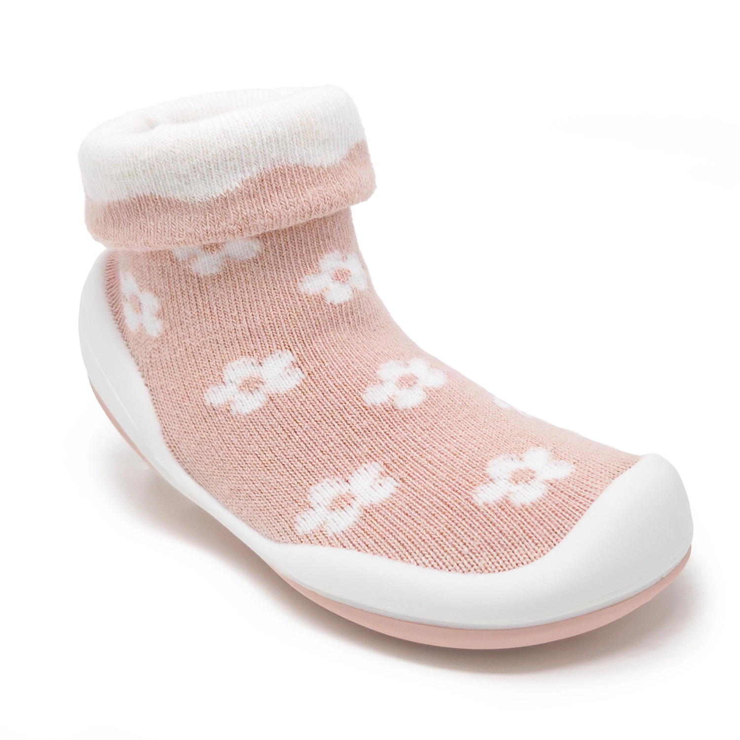 Komuello Baby Girl First Walk Sock Shoes Daisies - Mauve