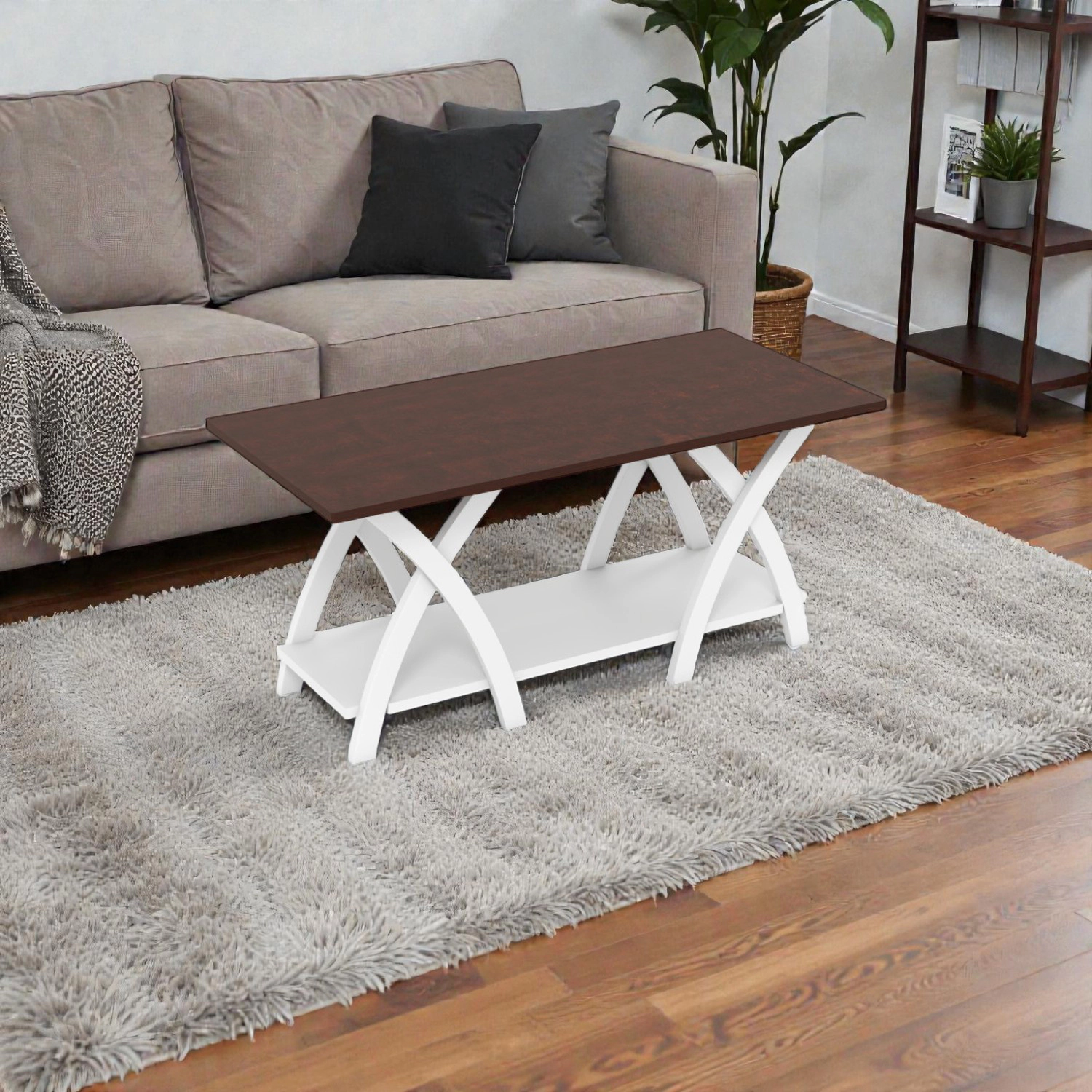 Hivvago Country-Inspired 2-Layer Coffee Table for Living Room Storage