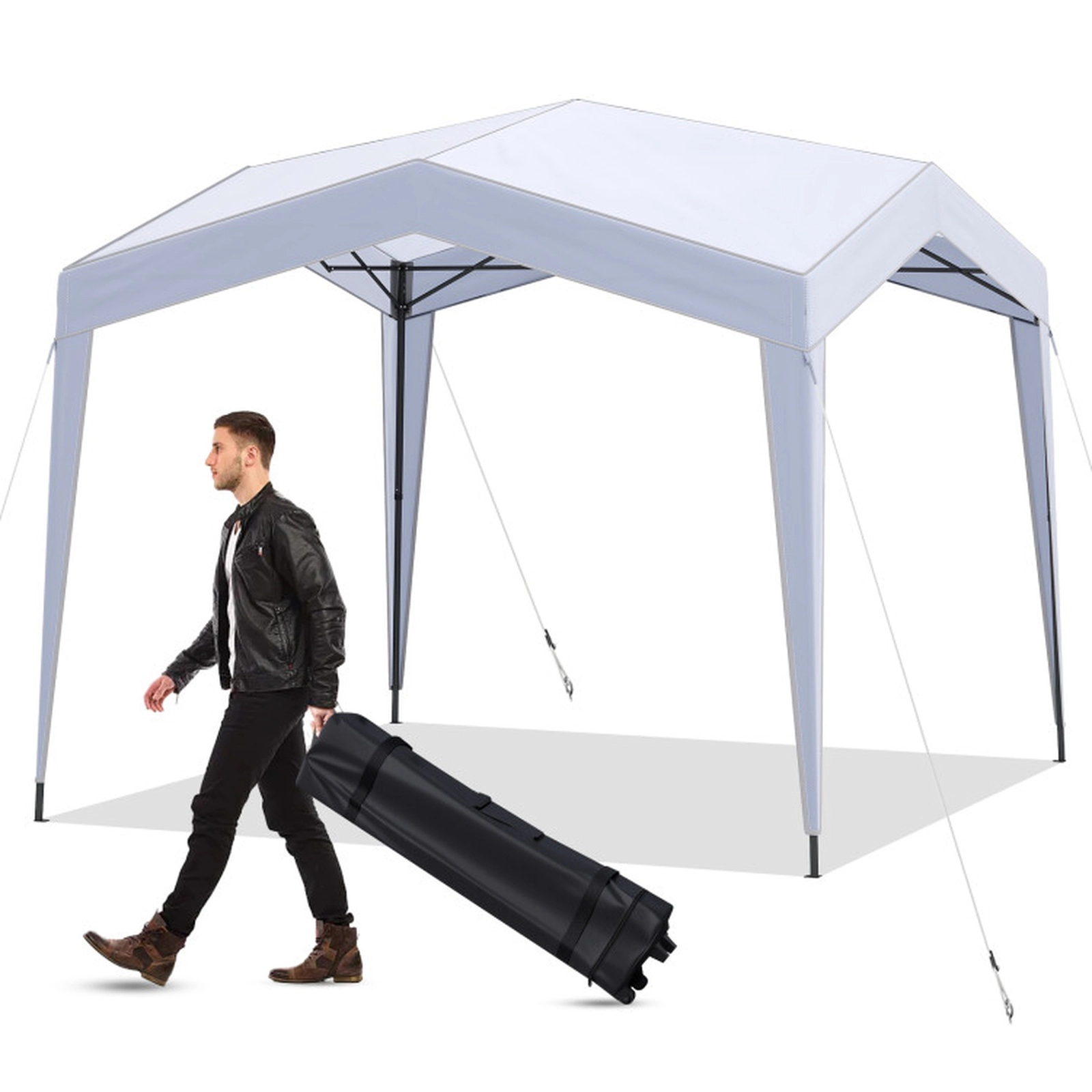 SUGIFT White 10-ft by 10-ft UPF50+ Silver-Coated Polyester Pop Up Canopy Tent with Wheeled Bag and 8 Stakes