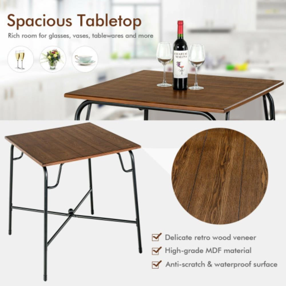 Hivvago 5 Pieces Bar Table Set With 4 Counter Height Backless Stools-Rustic Brown