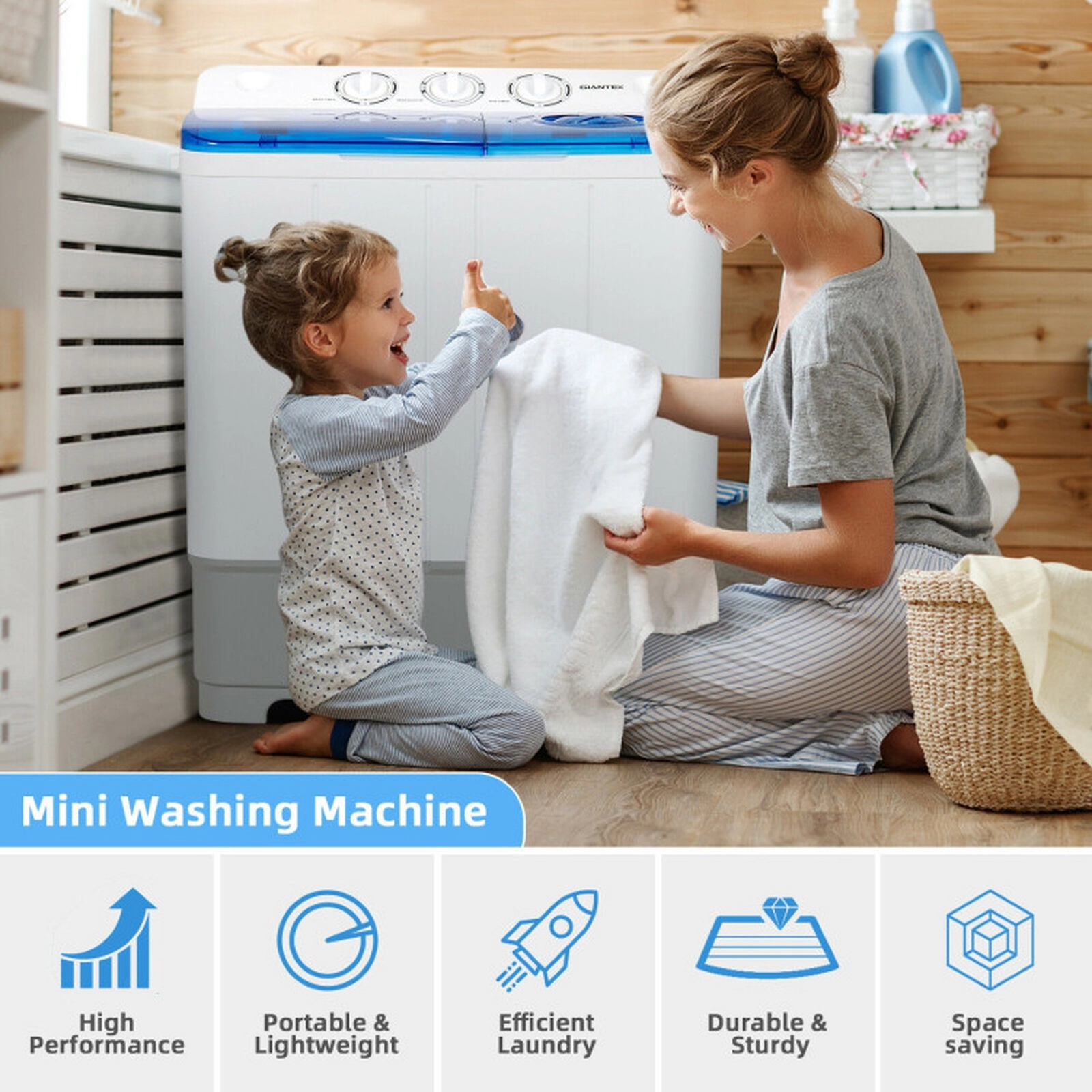 SUGIFT 22-lb Total 13.2-lb Wash 8.8-lb Spin 2-in-1 Twin Tub Portable Washing Machine with Drain Pump