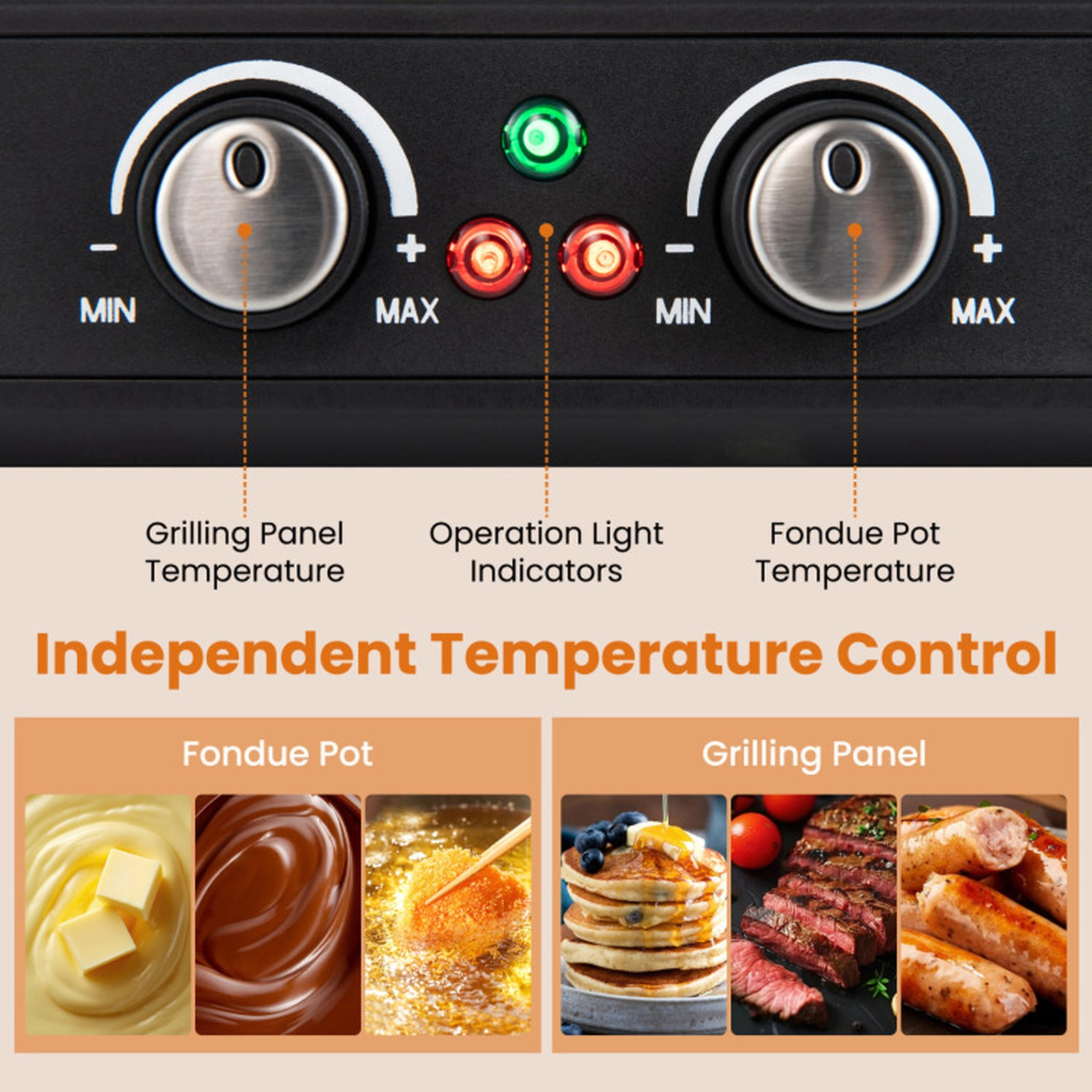SUGIFT Black 1800W Raclette Table Grill for 8 with Fondue Pot Set Dual Thermostats and 26 Accessories