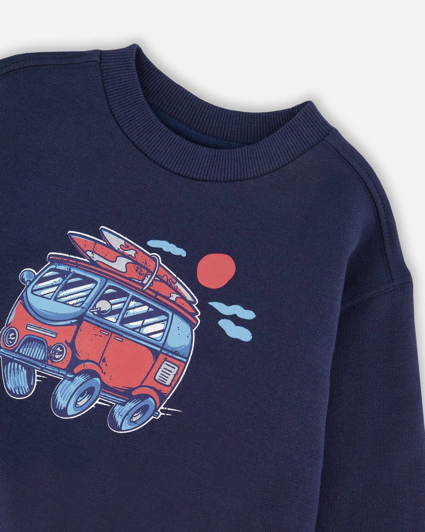 Deux par Deux Boys French Terry Surf Van Graphic Ribbed Trim Sweatshirt