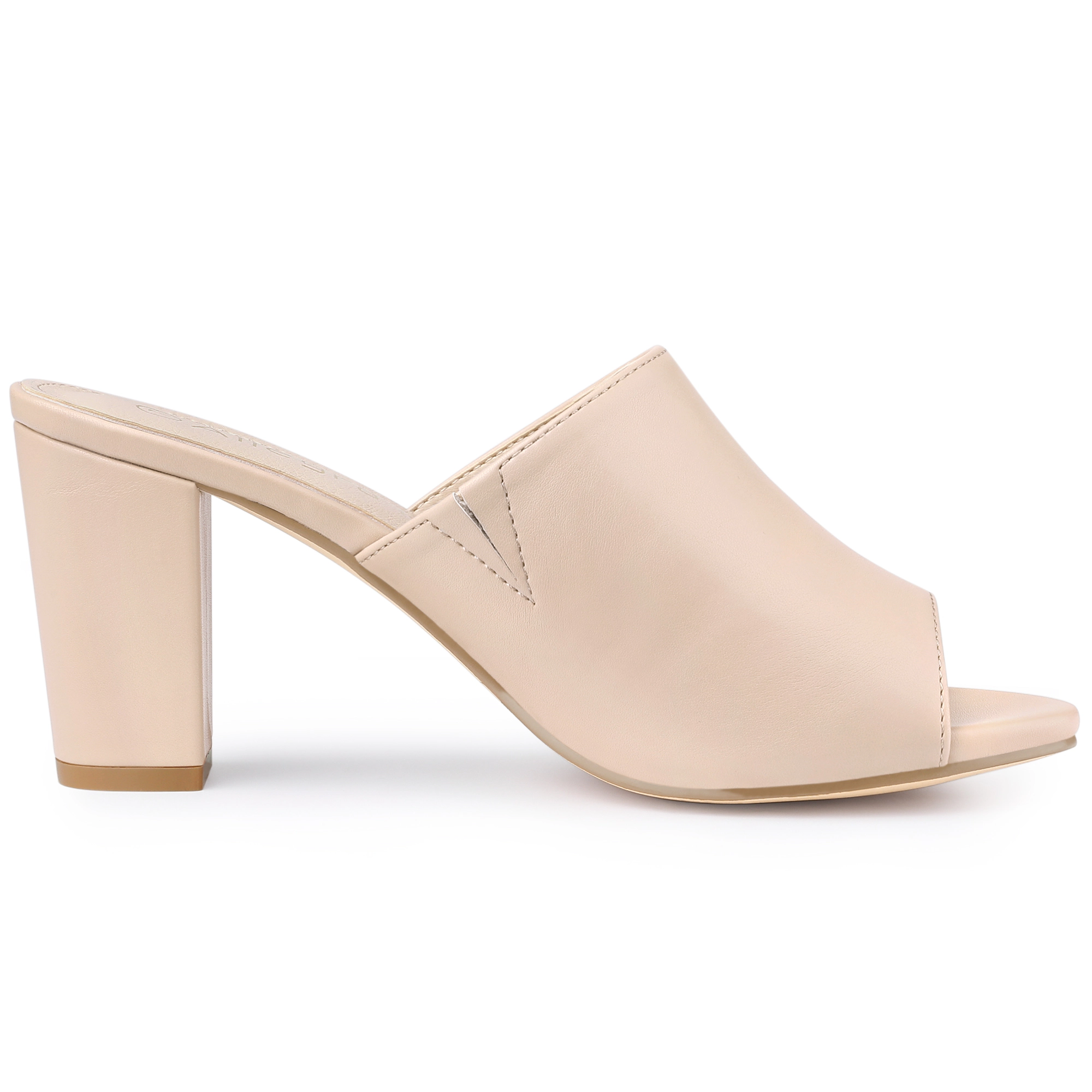 BLISSFUL STEP Women's Faux Leather Slip on Block Heel Slide Sandals
