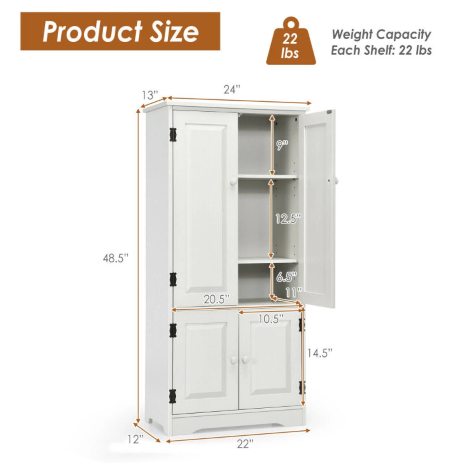 Hivvago Accent Floor Storage Cabinet With Adjustable Shelves And Antique 2-Door