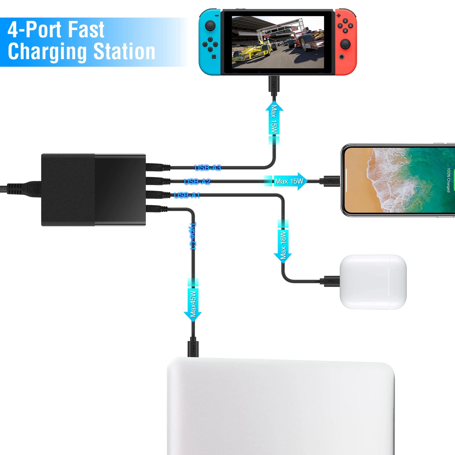 GBruno 6-Port 45W Fast Charging Station