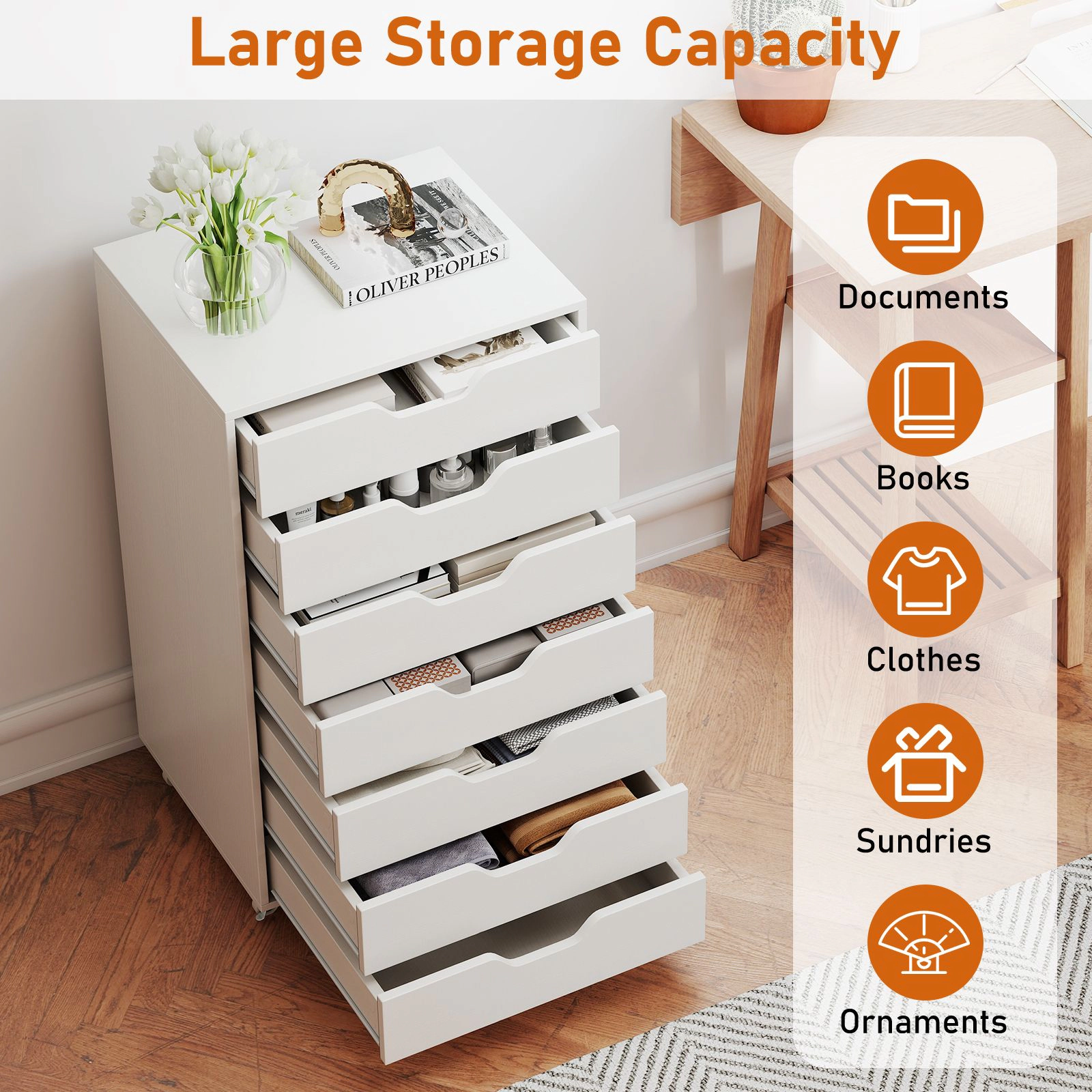 SlickBlue Tall Chest of Drawers with Wheels for Home & Office Organization