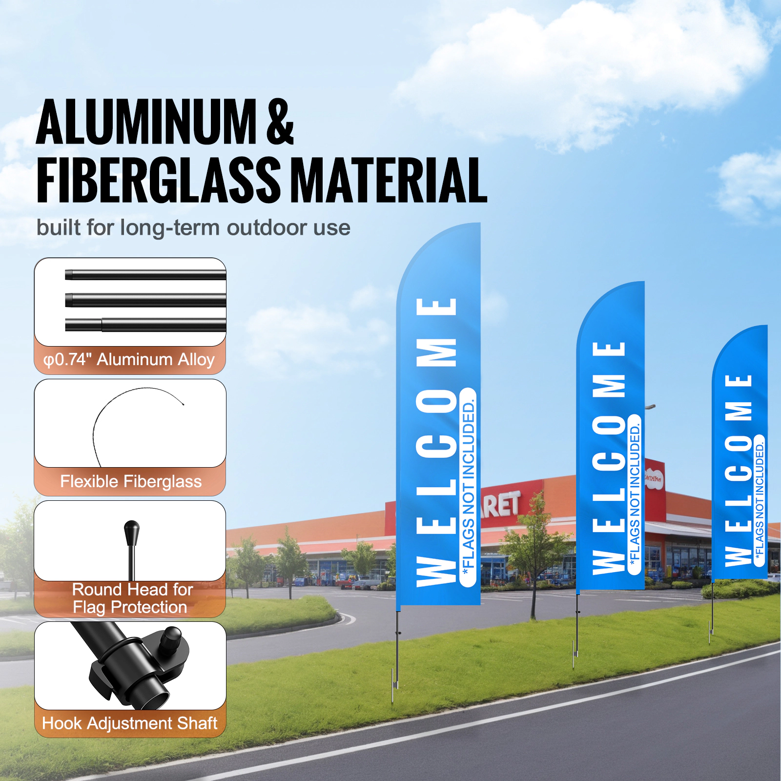 HONGGE Feather Flag Pole Kit Swooper Flag Pole Sign Flag Poles for Business Advertising Flags Outdoor with Ground