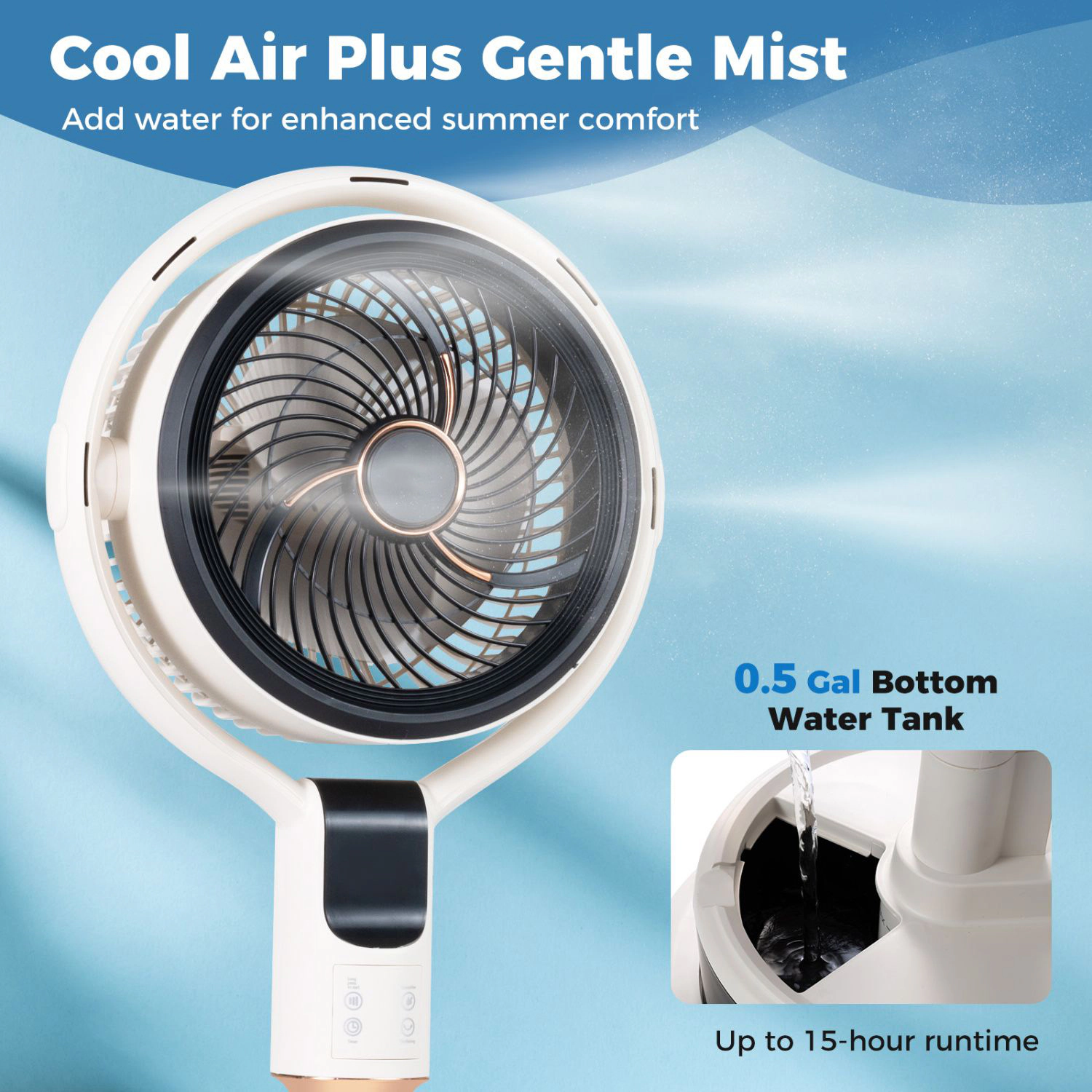 SlickBlue Oscillating Standing Fan with Water Mist Cooling and 8 Speed Settings