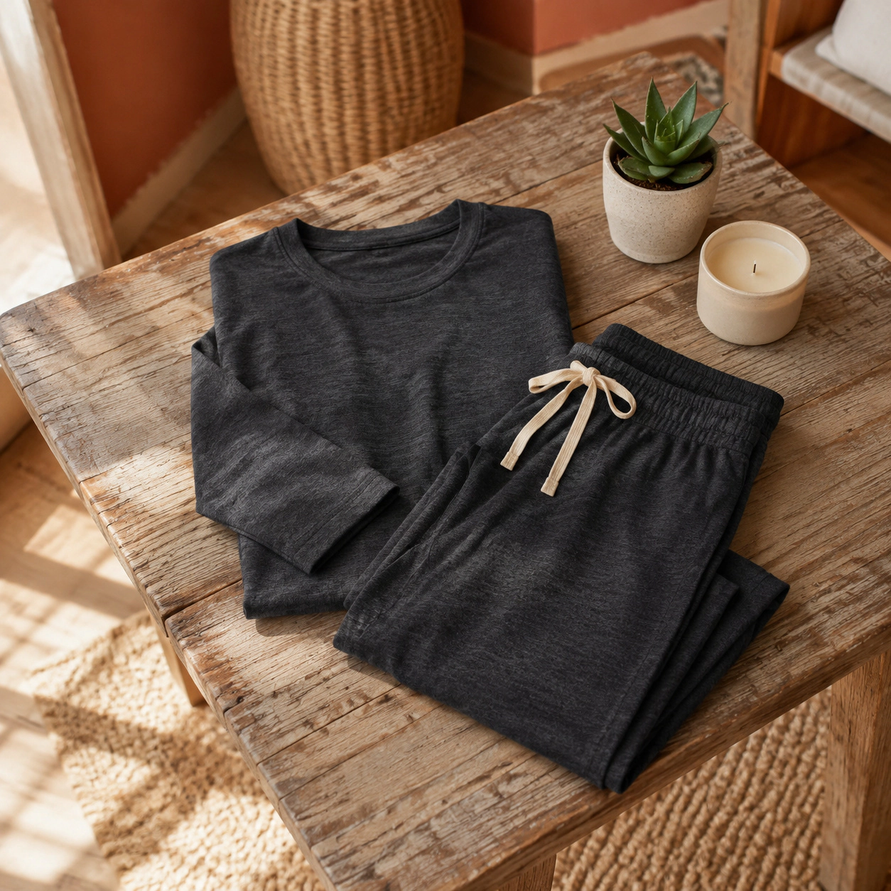 WZK Womens 2-Piece Long Sleeve Soft Sleepwear Lounge Set