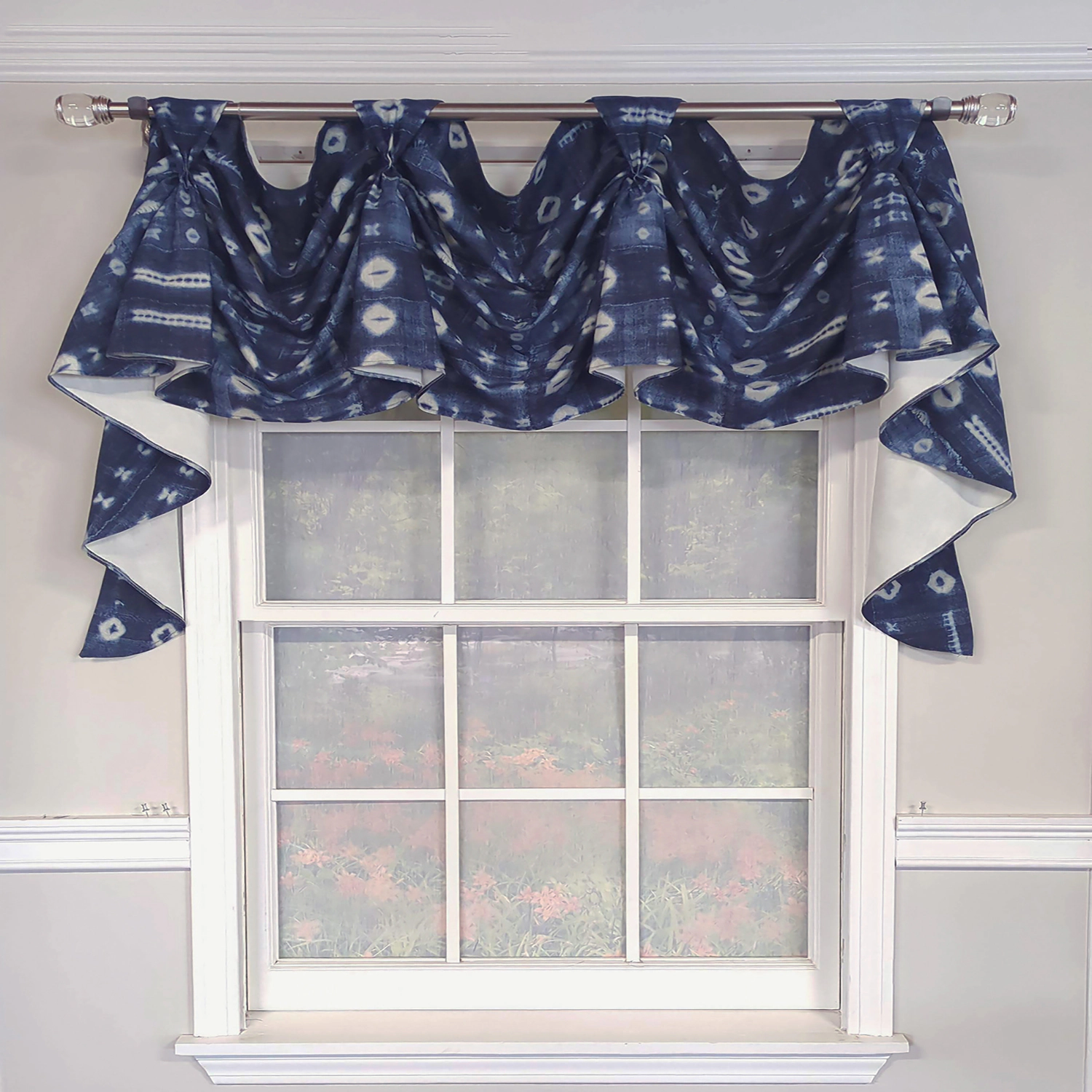 RLF Home Pulsar 3-S Victory 100% Cotton Tab Top Swag Window Curtain 54" x 25" Navy