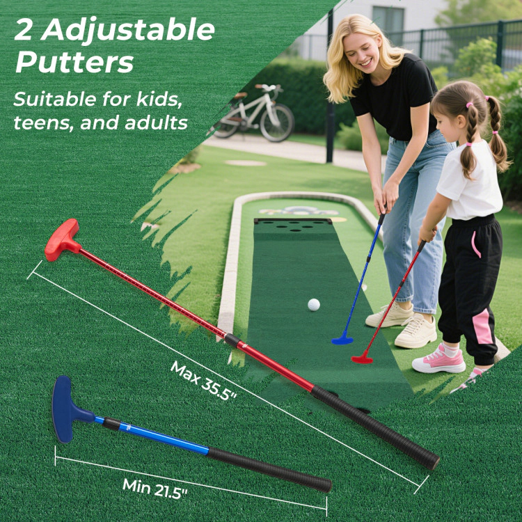 SUGIFT 2 Adjustable Putters and 6 Balls 11 ft Indoor Outdoor Putting Green Mat
