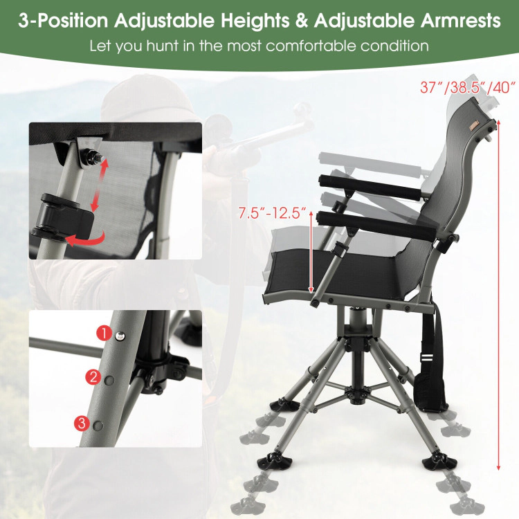 SUGIFT 360 Degree Silent Swivel Hunting Chair with Adjustable Height and Armrests 400-lb Capacity Black