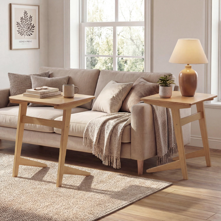 Hivvago Wood Sofa Side Table C-Shaped End Table With Wood Veneered Top