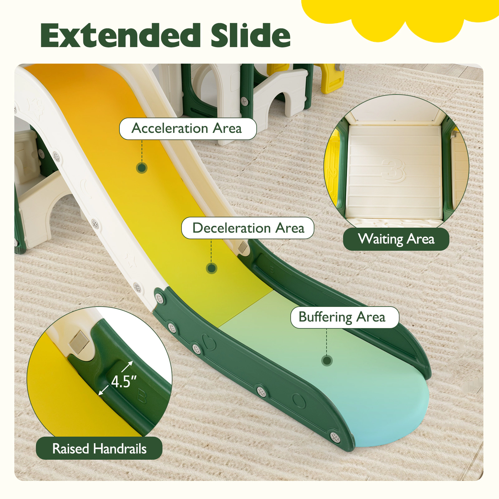 SUGIFT Yellow Whiteboard 10-in-1 Toddler Slide and Climber Playset Indoor Playground