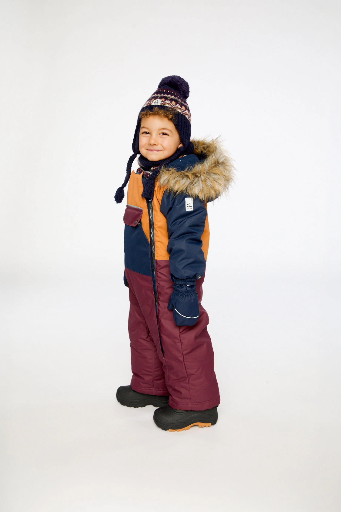 Deux par Boys One Piece Snowsuit Adapted for Car Seats with Detachable Hood
