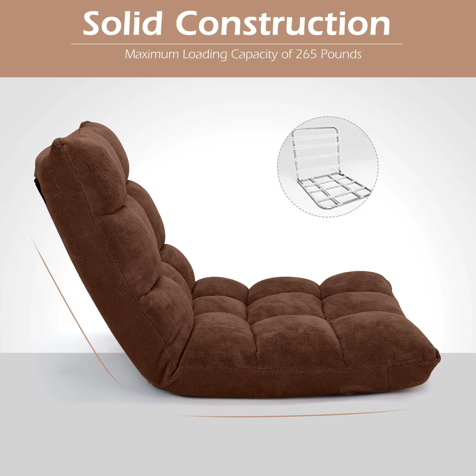 SUGIFT Adjustable 14-Position Cushioned Floor Chair 200-Lb Seat 77-Lb Backrest Capacity Coffee