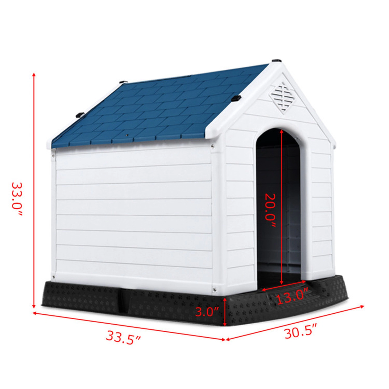 SUGIFT Blue and White Waterproof Plastic Dog House with Raised Floor and Vents 33.5-in W 30.5-in D 33-in H