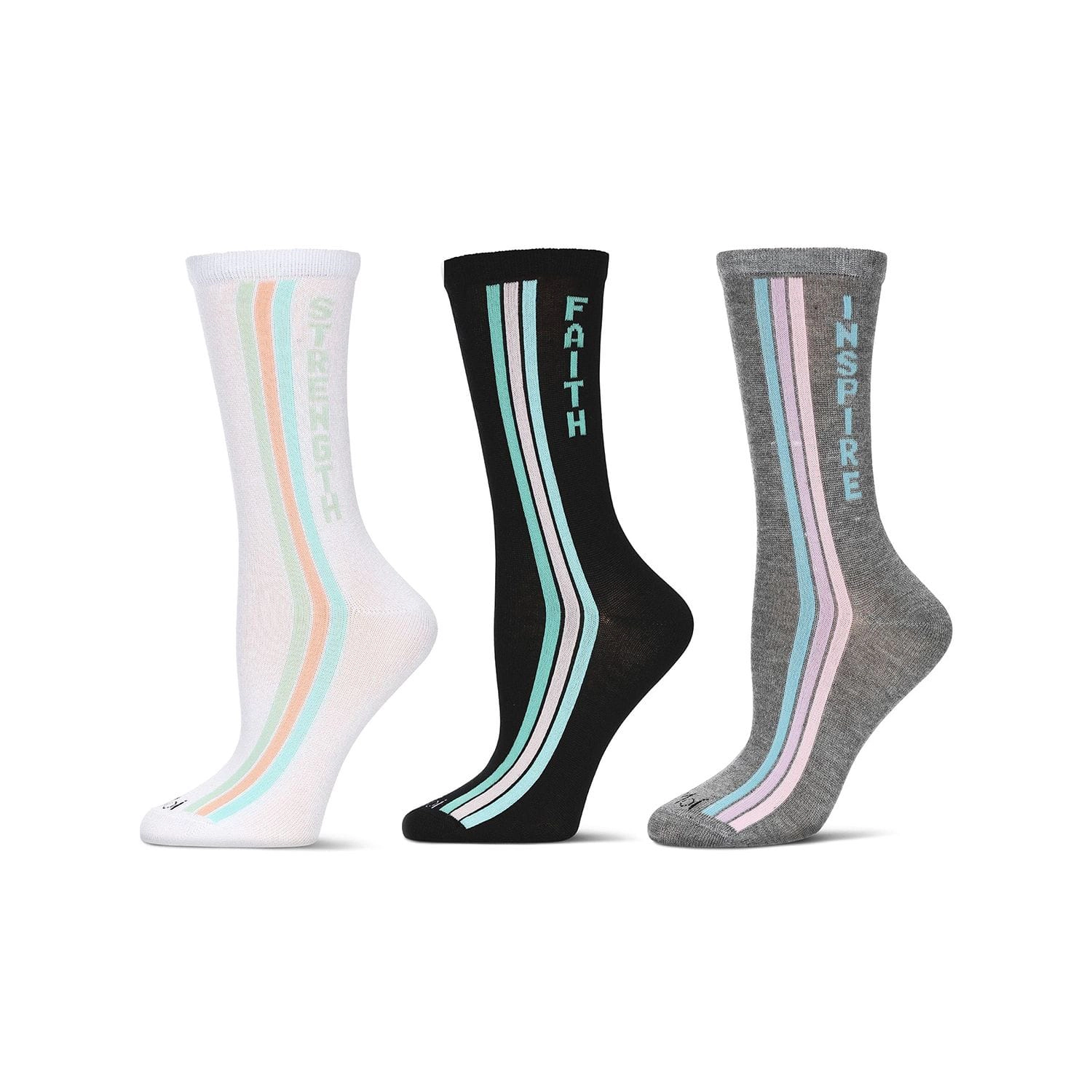 MeMoi Women's 3 Pair Pack Motivational Crew Socks