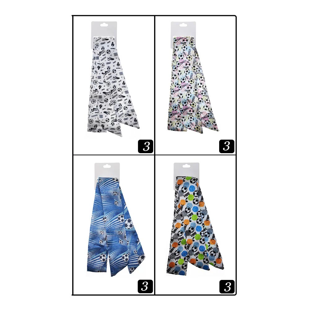 TRUEDAMES 12PCS - Silky Feel Soccer Ball Pattern Print Twilly Bag Neck Scarves Assorted