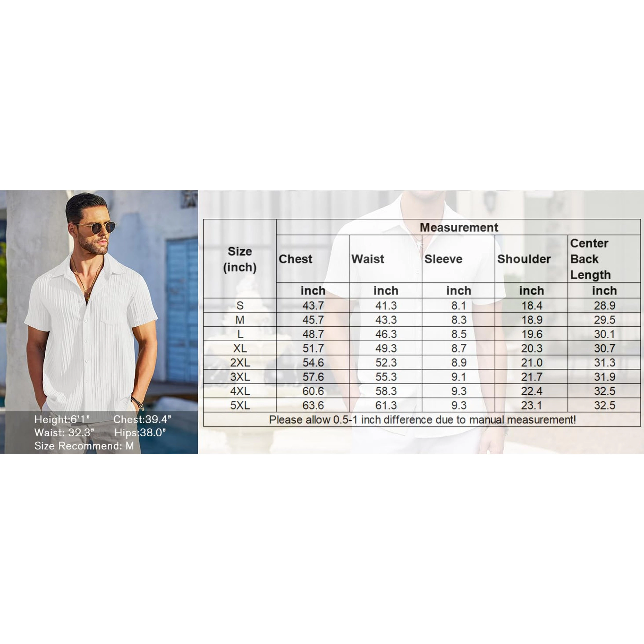 COOFANDY Mens Short Sleeve Button Down Shirt  Pleated Camp Collar Casual Tops
