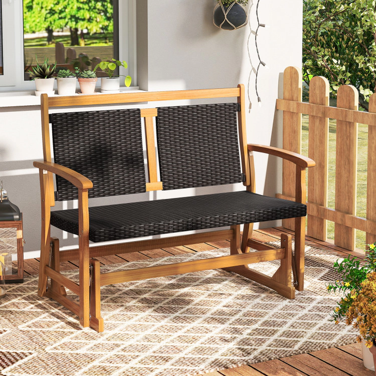 Hivvago Patio Rattan Glider Bench For 2 With Acacia Wood Frame And Wicker Seat Back - 42 Inch