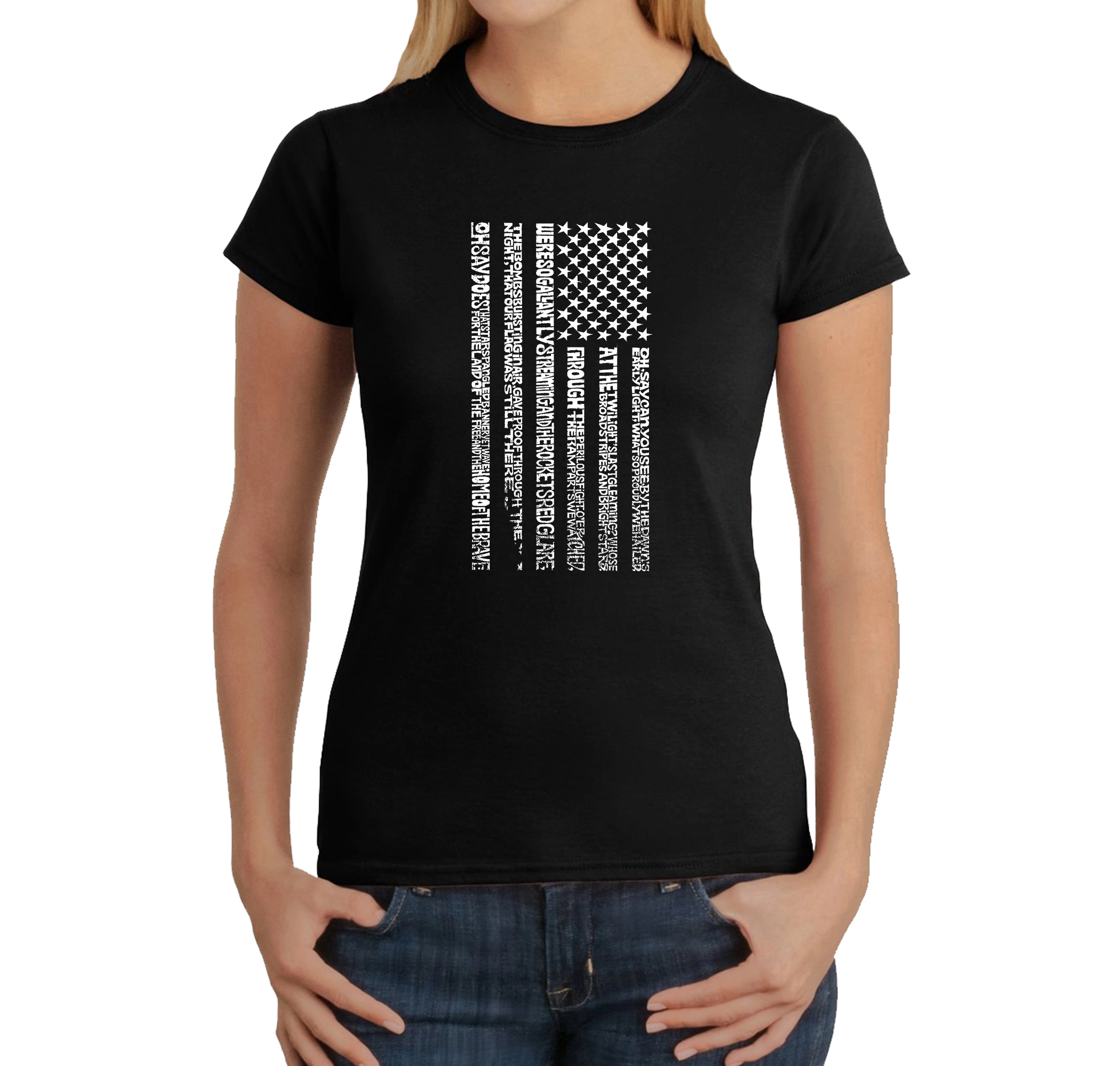 LA Pop Art Women's Word T-Shirt - National Anthem Flag