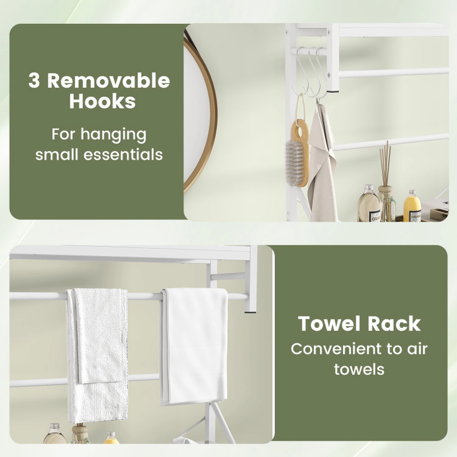 SUGIFT 3 Tier Over the Toilet Storage Rack White with Towel Holder and Adjustable Bar