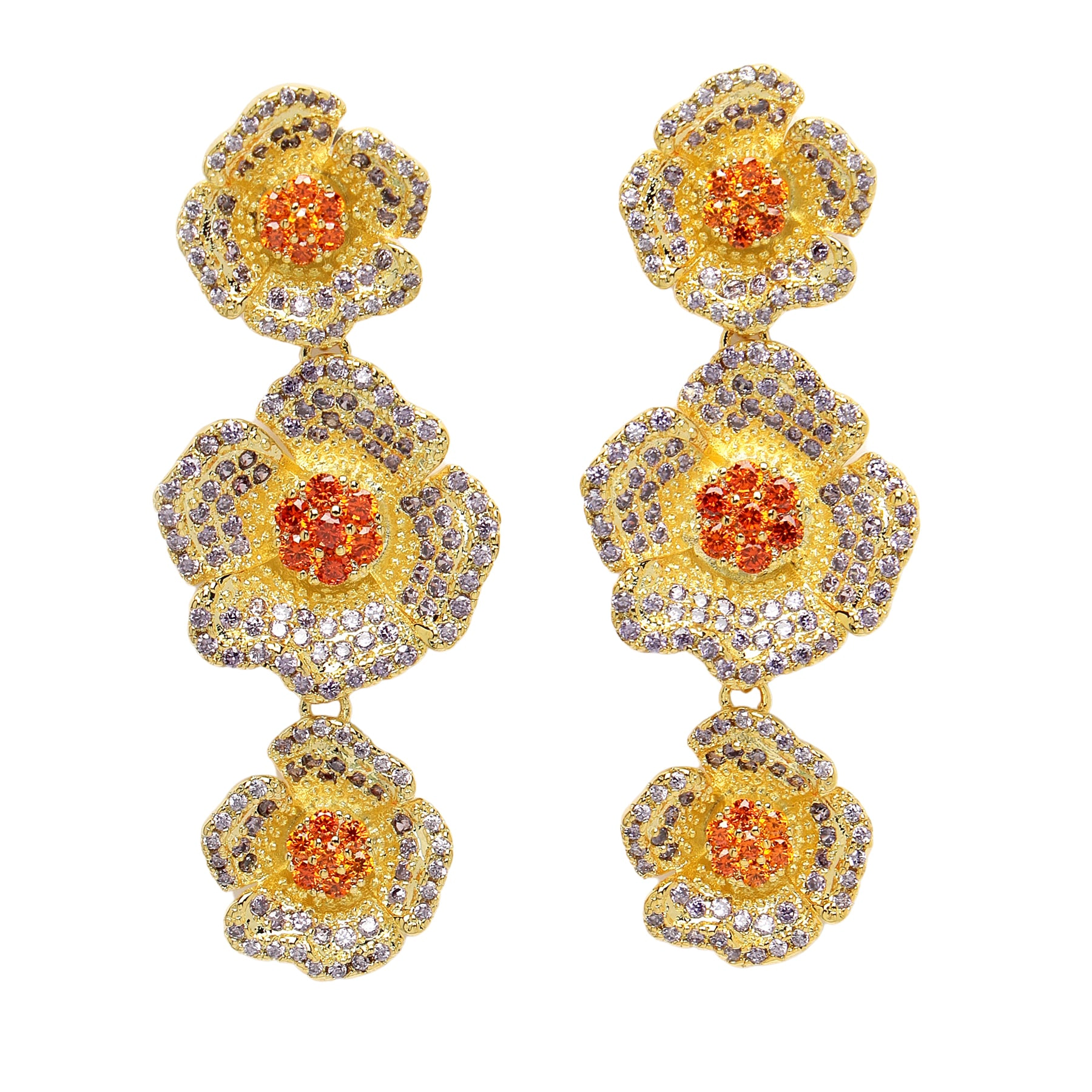 AGP PARIS Womens Diva Collection Triple Bloom Zirconia Dangle Drop Earrings