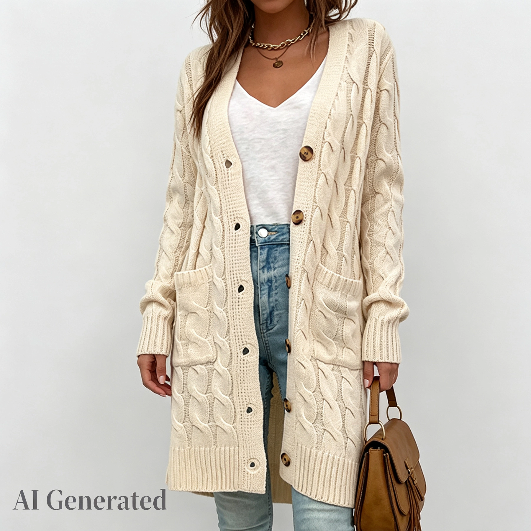 YesFashion Womens V Neck Button Down Long Cardigan Open Front Loose Cable Knit Sweater with Pocket