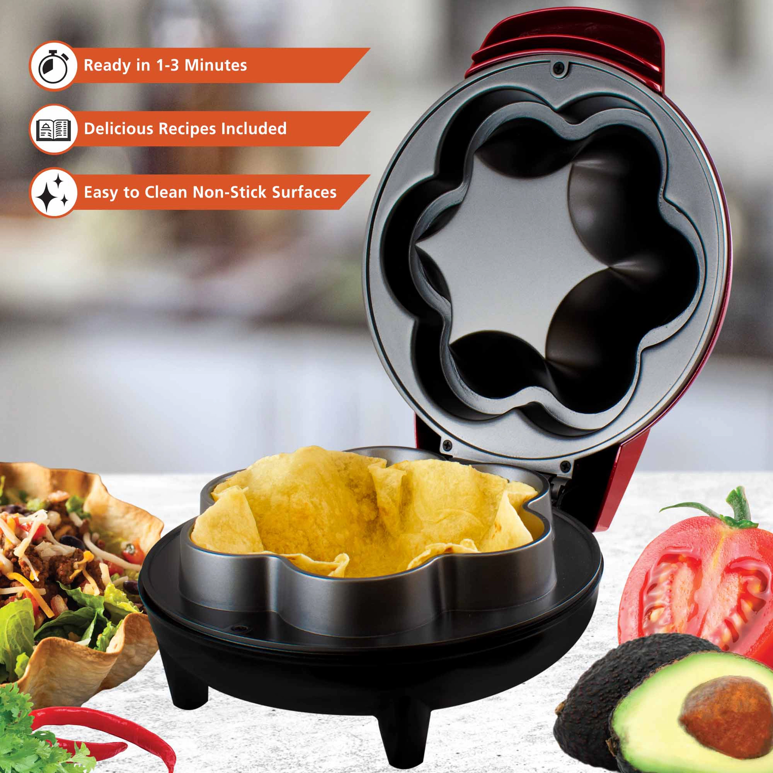 Brentwood 10 Inch Electric Tortilla Taco Bowl Maker Red