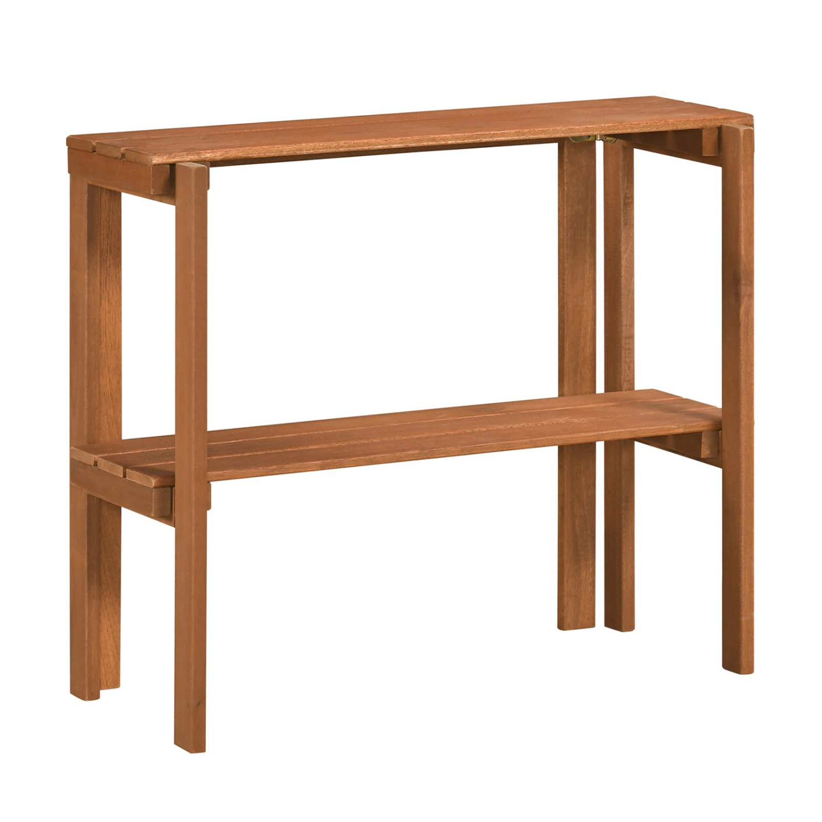 SUGIFT 2-Tier Folding Wooden Storage Shelves 22-lb Capacity per Shelf Plant Stand 29 x 13 x 24 in Natural