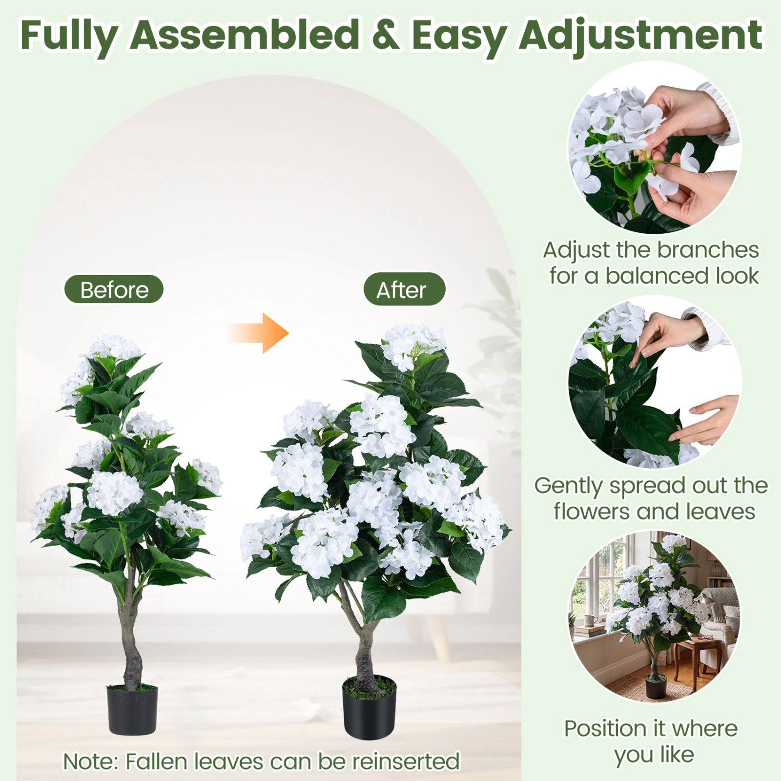 SUGIFT Set of 2 43.5-in 11 Blooms 130 Leaves Artificial Hydrangea Trees 6-in x 5-in Cement Pot 16.5-lb White