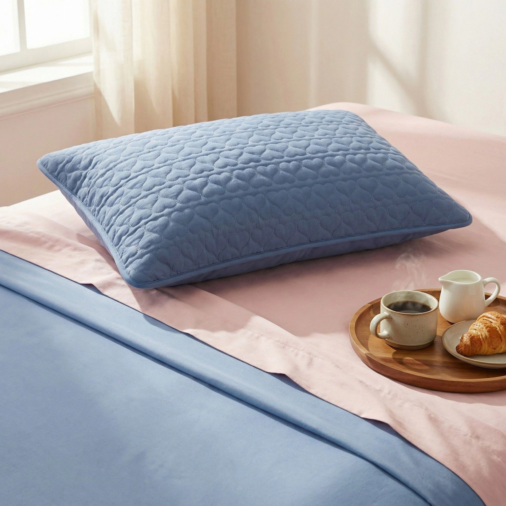 Alilang Unisex 2-Pack Heart Quilted Pillowcases with Envelope Closure Decorative Sleep Cover Set 18.9x29in