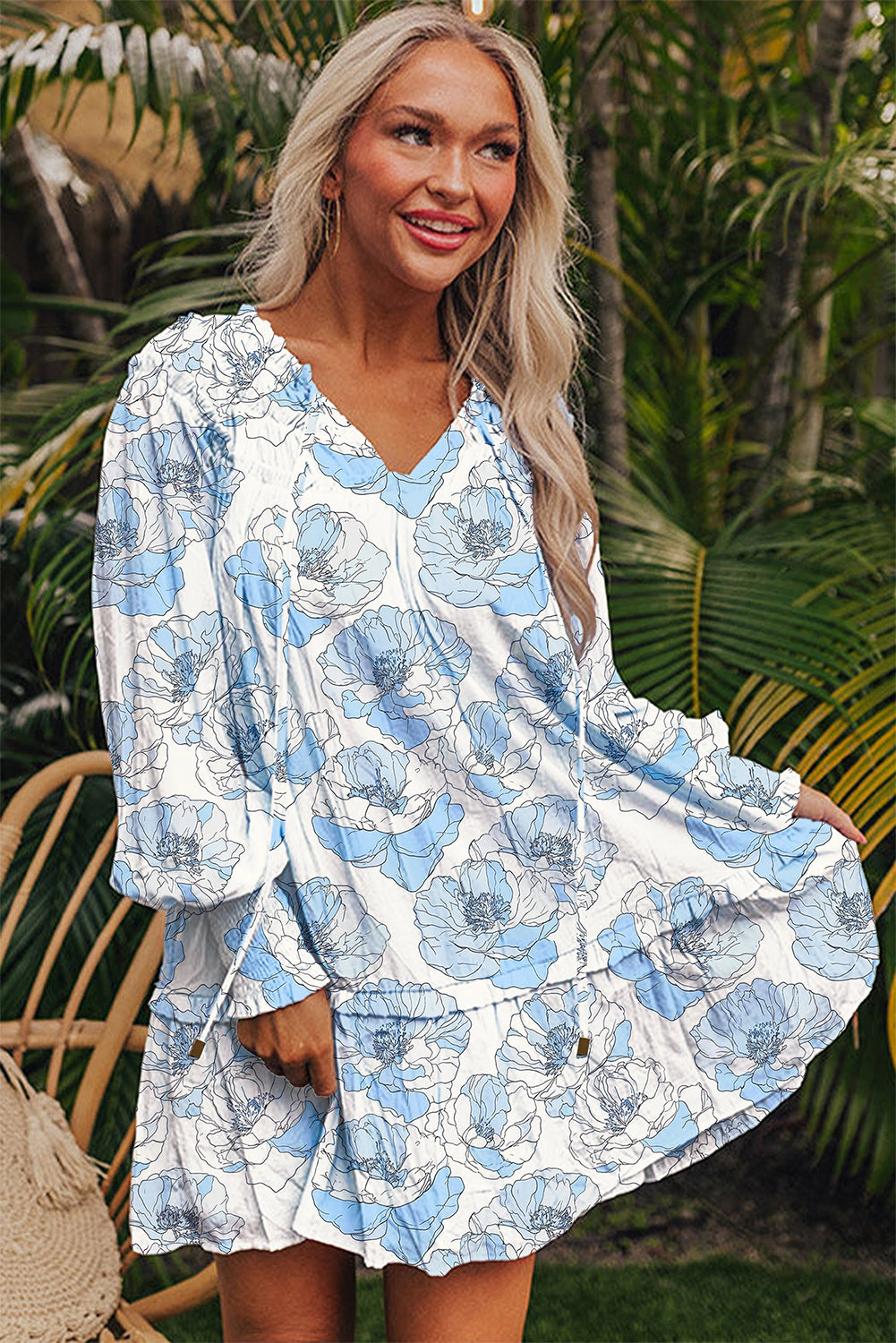 Threaded Pear Womens Juliana Sleeve Flowy Mini Dress