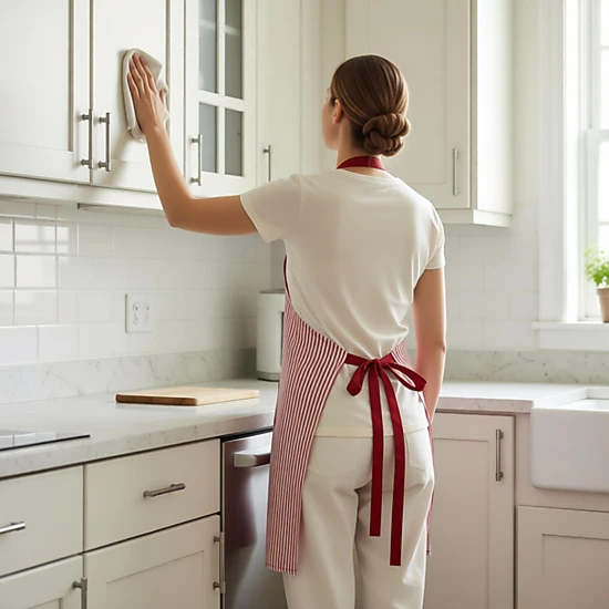 Alilang Women Striped Kitchen Apron Cotton Blend Adjustable Neck Apron with Pockets Chef Cooking Server Apron
