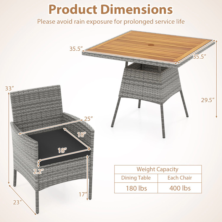 Hivvago 5 Pieces Pe Wicker Patio Dining Set Outdoor Acacia Wood Table And Chairs