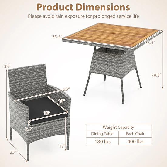 Hivvago 5 Pieces Pe Wicker Patio Dining Set Outdoor Acacia Wood Table And Chairs