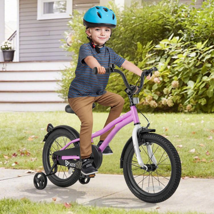 SUGIFT Purple 2 Brakes Detachable Training Wheels and Bell Kids 16 Inch Training Bicycle