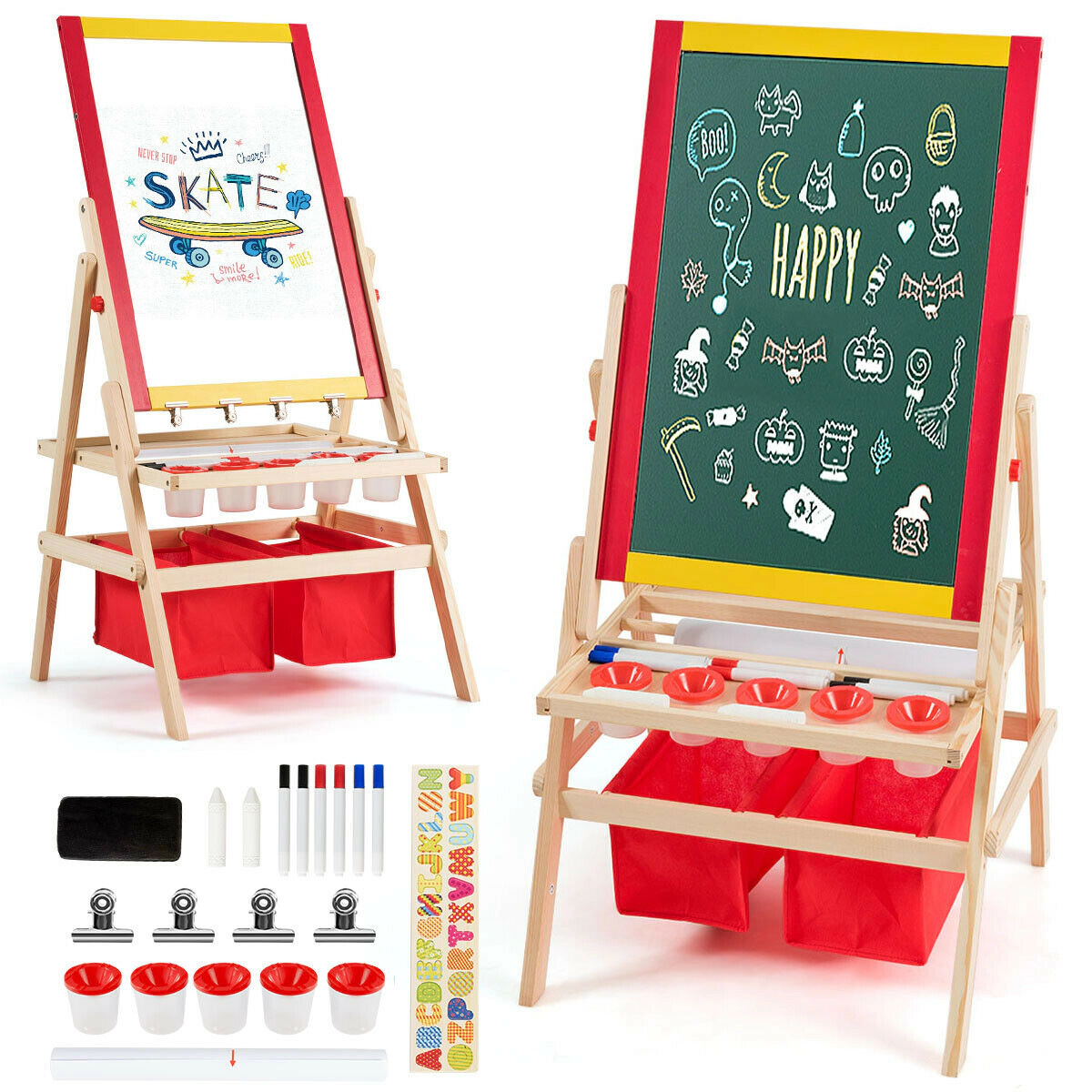 SUGIFT Flip-Over Double-Sided Kids Art Easel with Magnetic Blackboard and Whiteboard 20.5-in Frame Ages 3+ Multicolor