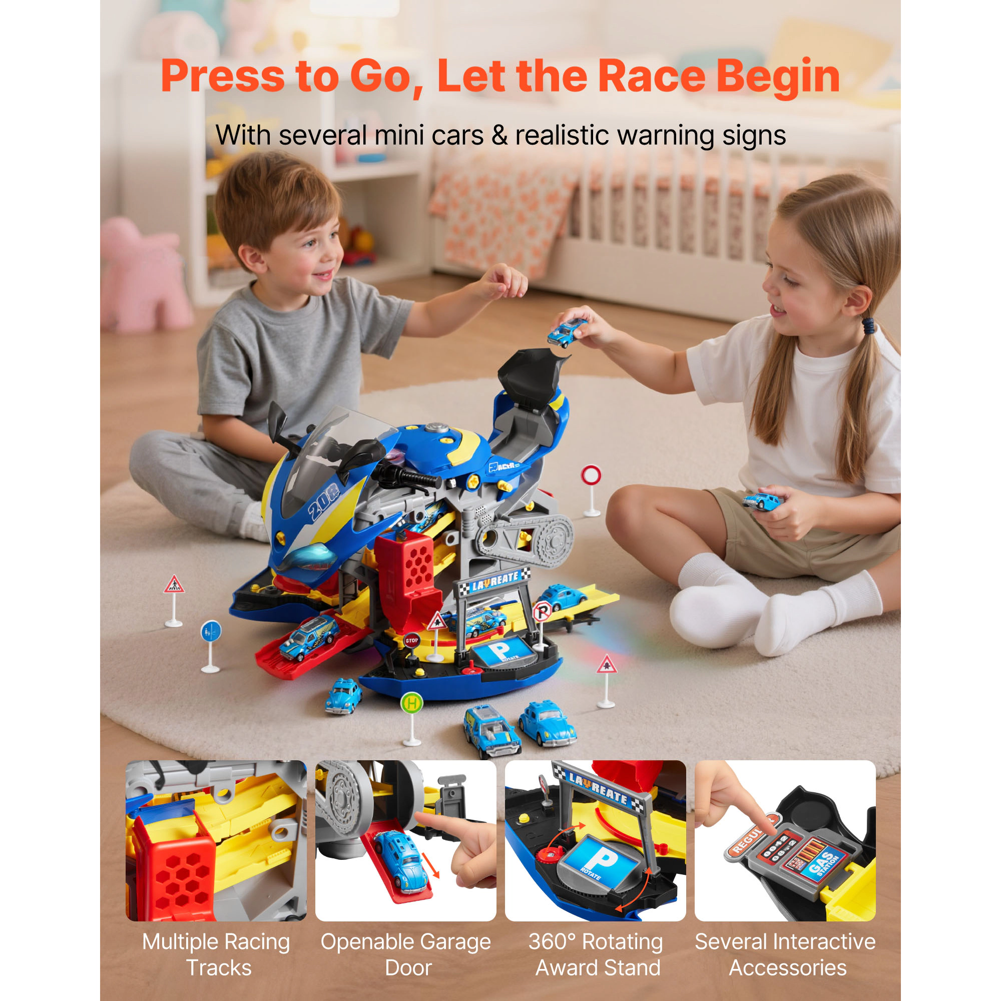 HONGGE Motorcycle Engine Toy 25 Pieces Mechanic with Removable Parts Lights & Sounds Simulated Riding