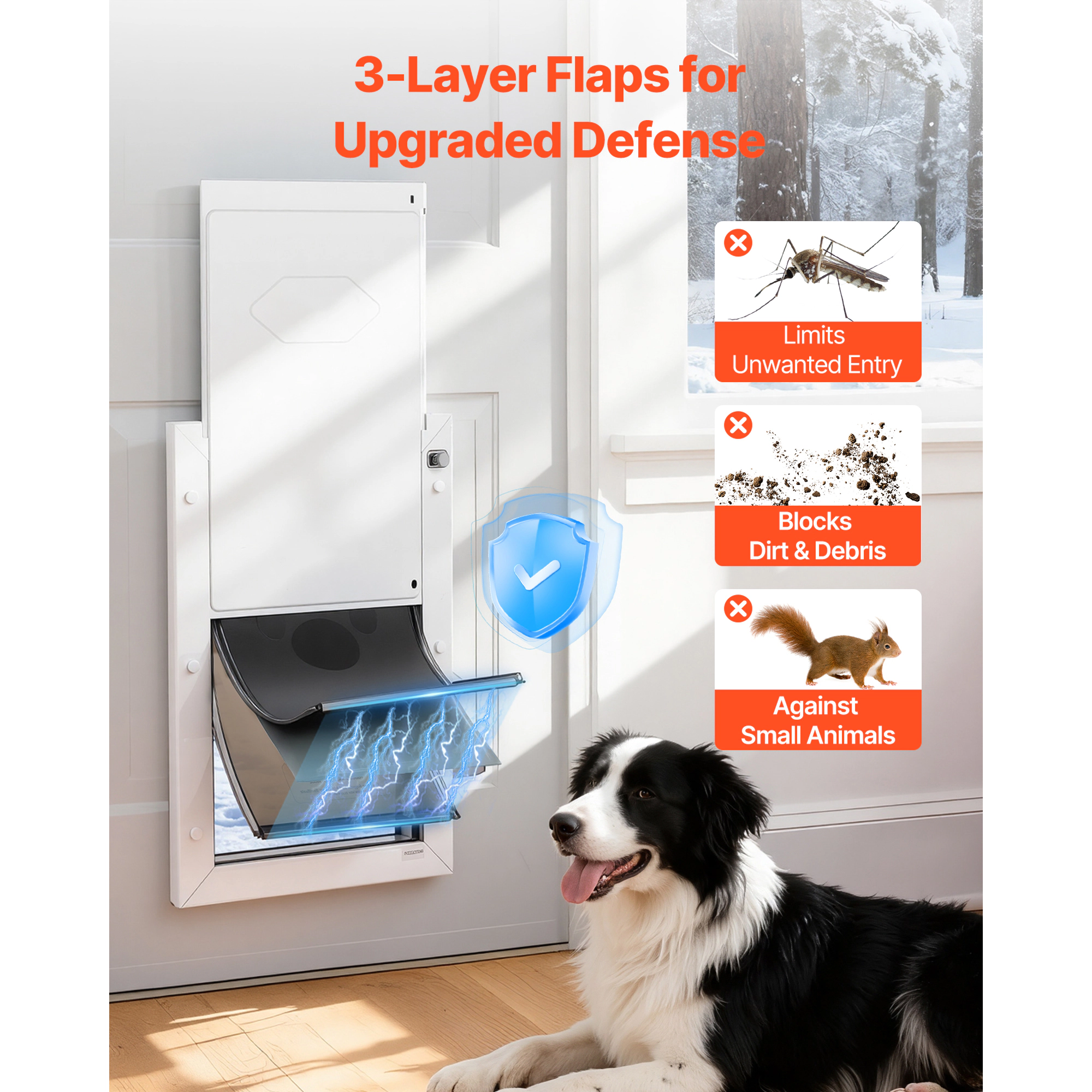 HONGGE Pet Door, Large, Triple Magnetic Flap Metal Frame, Weatherproof for Interior and Exterior Doors, White