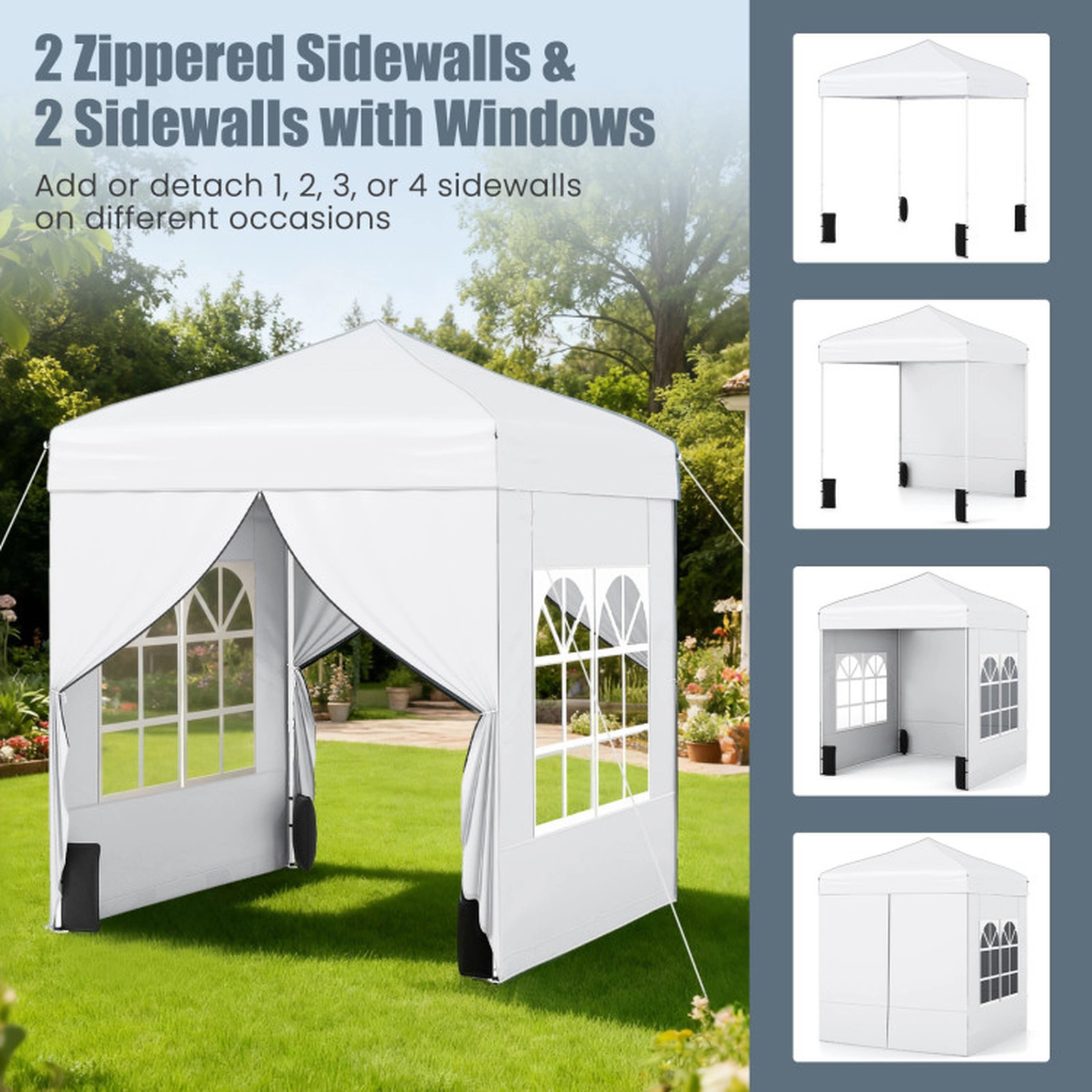 SUGIFT White 6.5-ft by 6.5-ft 3-Level UPF50+ Carbon Steel Pop Up Canopy Tent with 4 Sidewalls and Bag