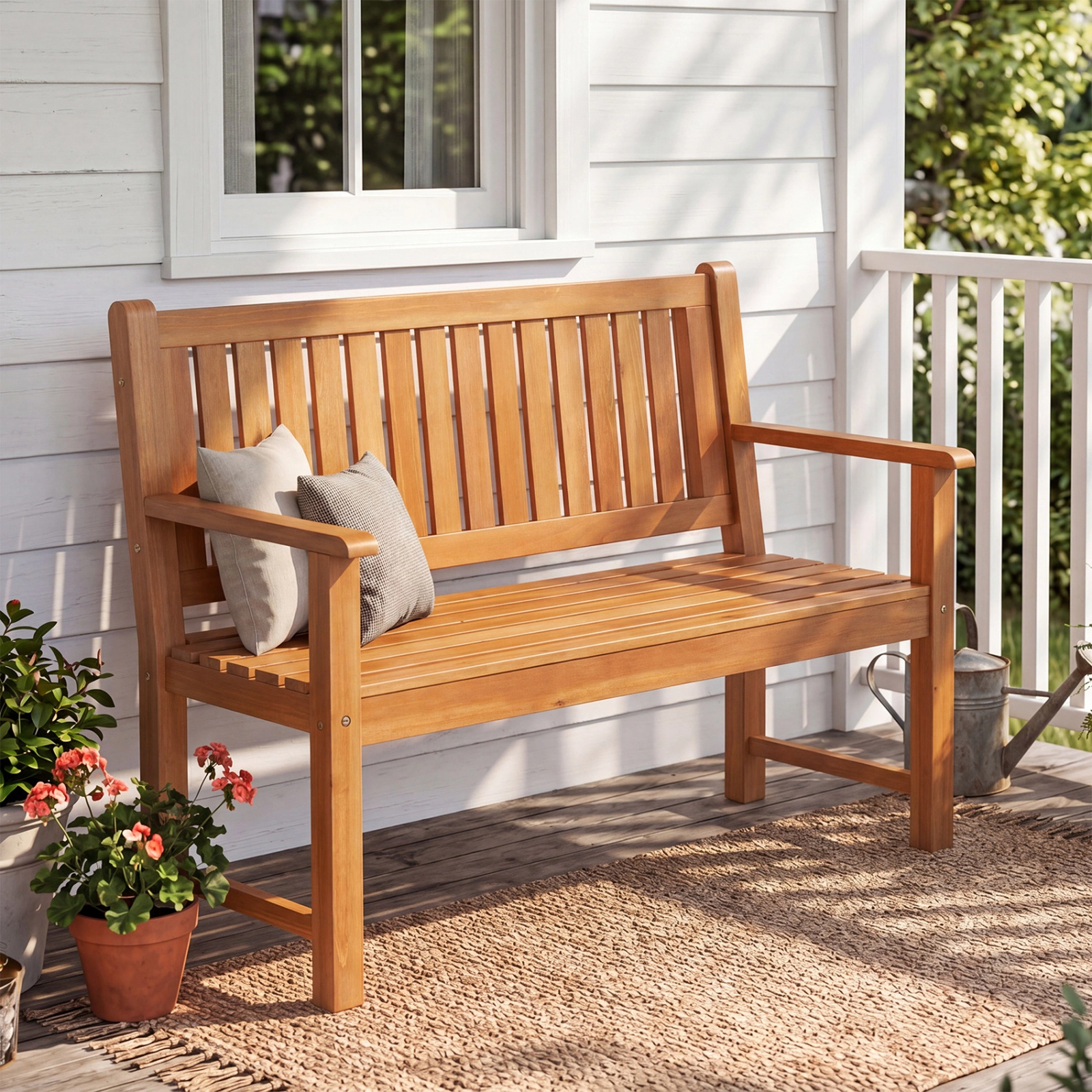 SUGIFT 2-Seater Outdoor Fir Wood Bench with Backrest and Armrests 660-lb Capacity Natural